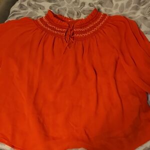 Rose & Olive Orange Smocked-Neck Peasant Blouse